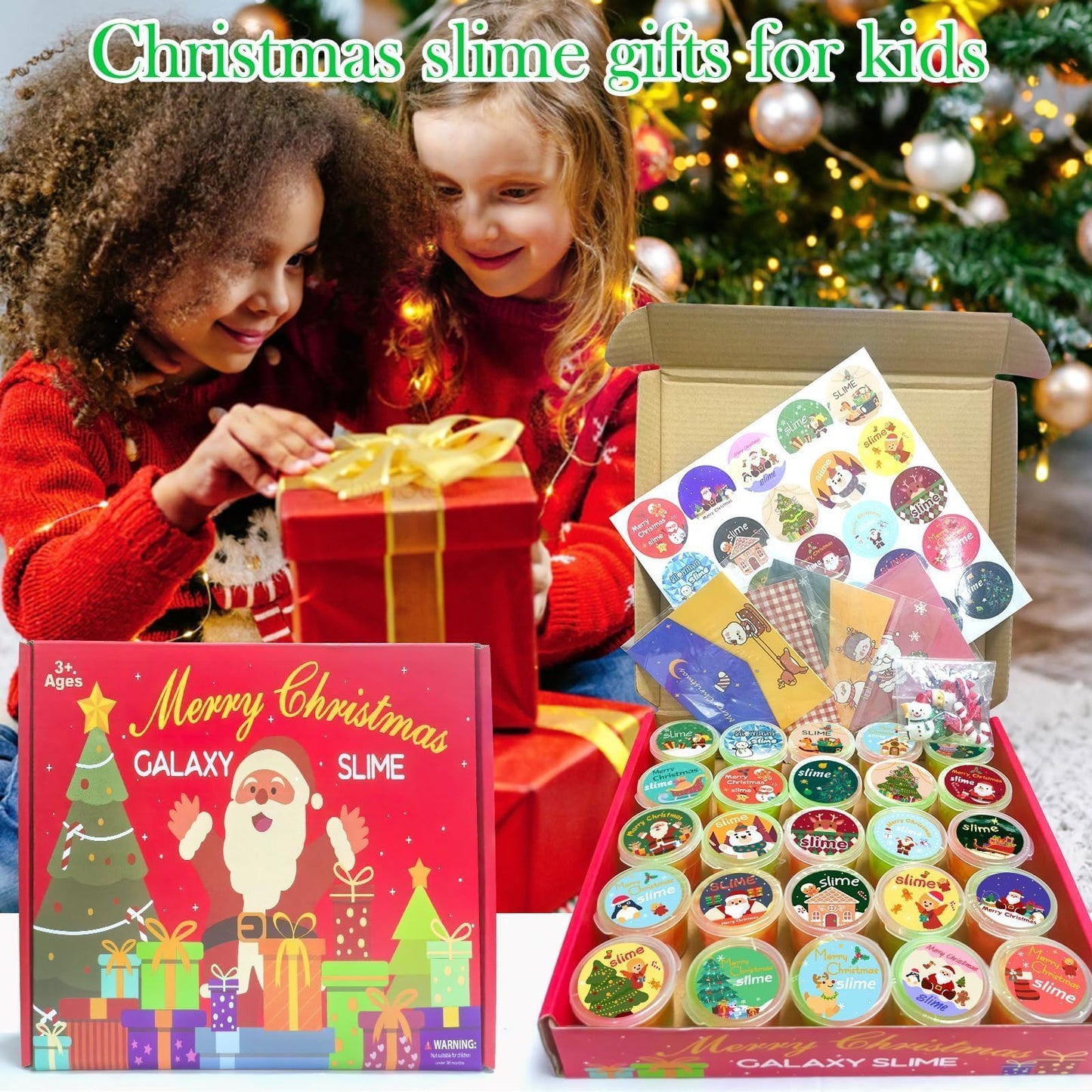 25 Pack Christmas Slime Party Favors For Kids, Galaxy Slime Bulk Diy Stress Relief Putty Toy With A Beautiful Card And Fun Slime