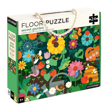 Petit Collage Floor Puzzle, Secret Garden, 24-Pieces - Large Puzzle For Kids, Completed Garden Puzzle Measures 18    X 24    - M
