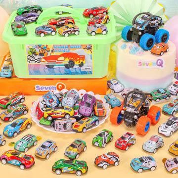 SevenQ Toy Cars for Kids Ages 4-8, 56Pcs Monster Truck Toys Pull Back Cars with Storage Box, Race Cars Party Favors for Toddler