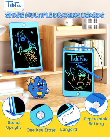 Tekfun 2 Pack Lcd Writing Tablet For Kids, 10 Inch Blue+Blue Doodle Board Drawing Board Reusable Drawing Tablet With Lanyard, Ed