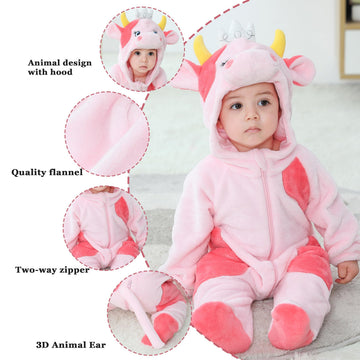 Tonwhar Kid'S And Toddler'S Costume Baby Animal Outfit Baby Boys' Girls' One-Piece Rompers Jumpsuit(3-4T,Pink Cow)