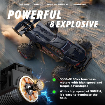 Hosim Mini 1:8 Rc Truck for Adults, Vortan Brushless Rc Truck Gas Powered Rc Cars for Adults Fast Rc Car 50MPH, All Terrain Remo