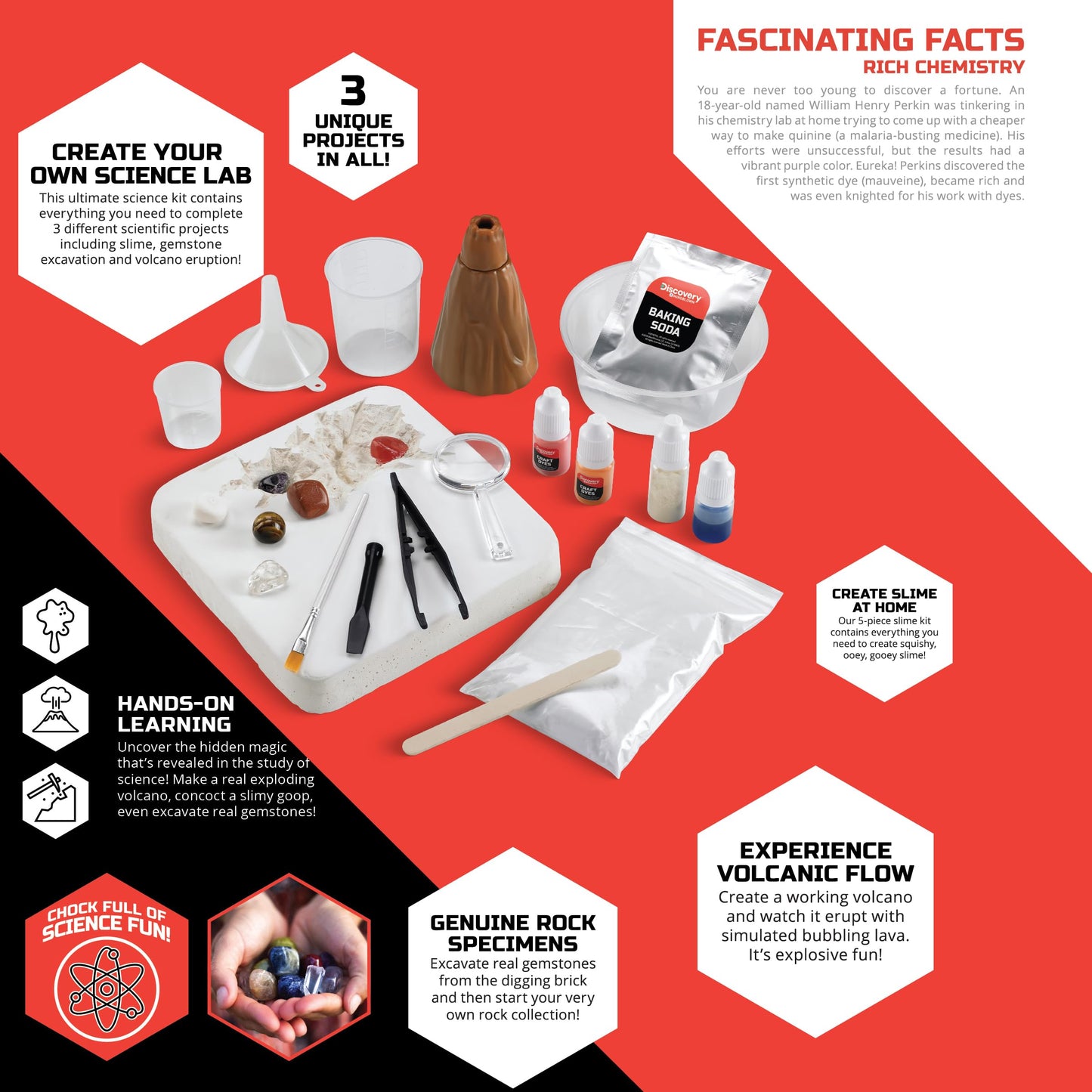 Discovery Kids Ultimate Science Experiment Kit, 17 pc - Make Slime, Build Volcano, Dig for Gems, Educational Toy for Ages 8+, Model 1006787