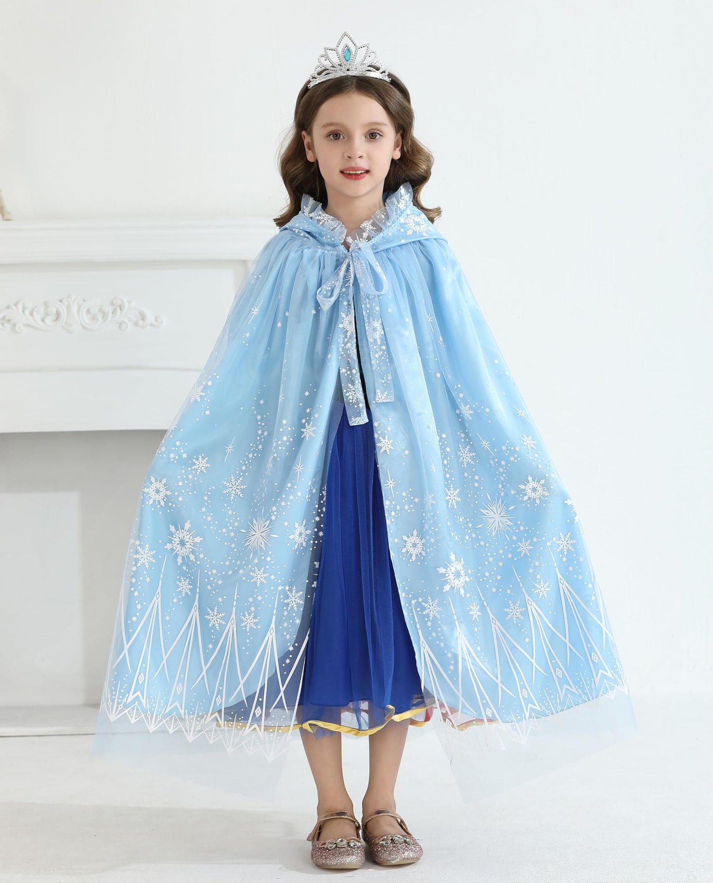 Purfeel Girls Cape For Elsa Dress Up Kids Hooded Cloak Costume Blue 3-6Years
