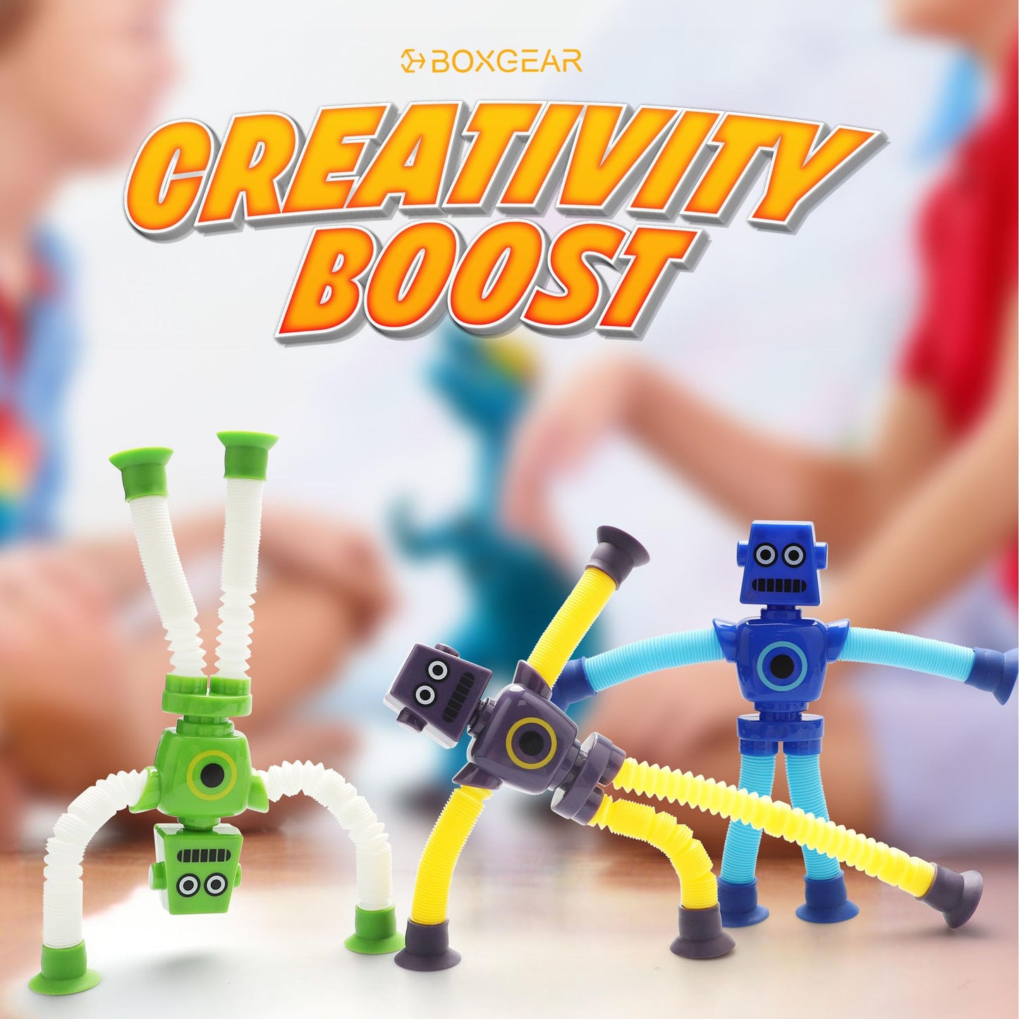 Boxgear 4 Pieces Led Shape Changing Robot Toy, Telescopic Pop Tubes Fidget Toys, Sensory Toys For Girls Boys (Robot)