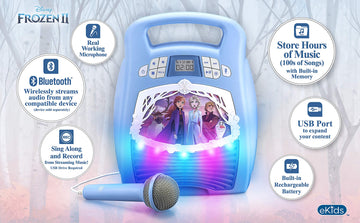 Frozen 2 Bluetooth Portable Mp3 Karaoke Machine Player With Light Show Store Hours Of Music With Built In Memory Sing Along Using The Real Working Microphone Usb Port To Expand Your Content
