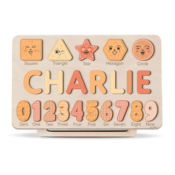 Personalized Wooden Name Puzzle With Numbers And Shapes, Custom Name Puzzle For Kids, Busy Boards For Toddlers, First Christmas