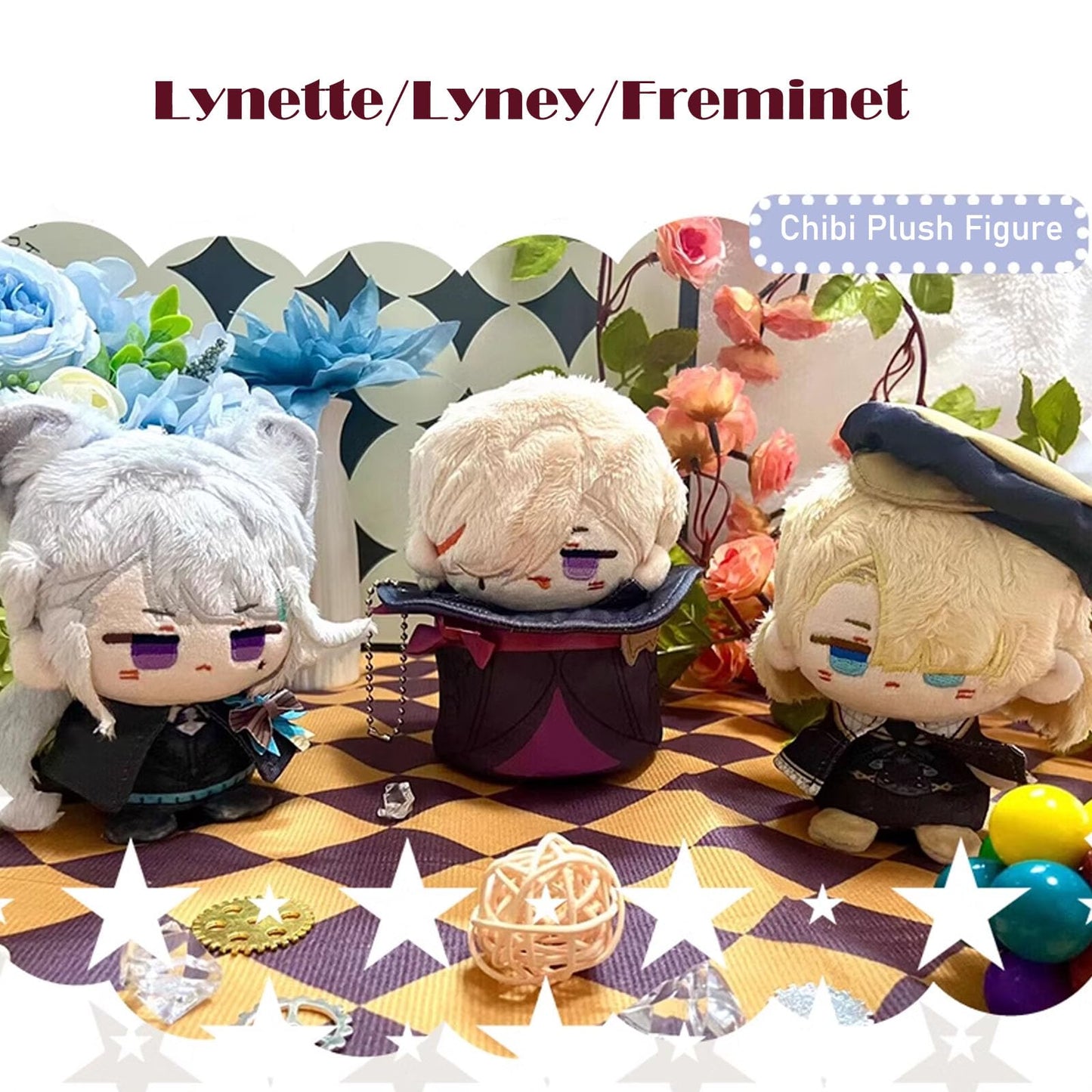 Calembou Anime Plush Keychain For Backpack, 4'' Cute Chibi Plush Figure, Furina Lyney Neuvillette Plush For Fans (Lyney)