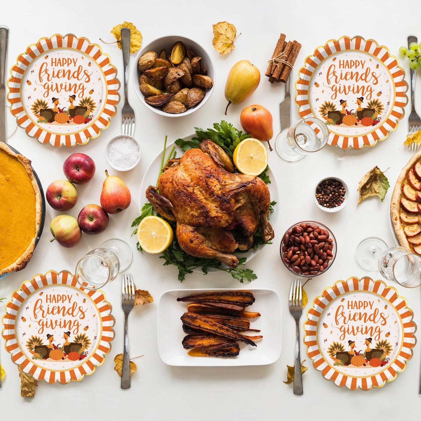 Friendsgiving Paper Plates, 50 Count Disposable Thanksgiving Dinner Plates, Happy Friendsgiving Party Decor Supplies, Funny Fall