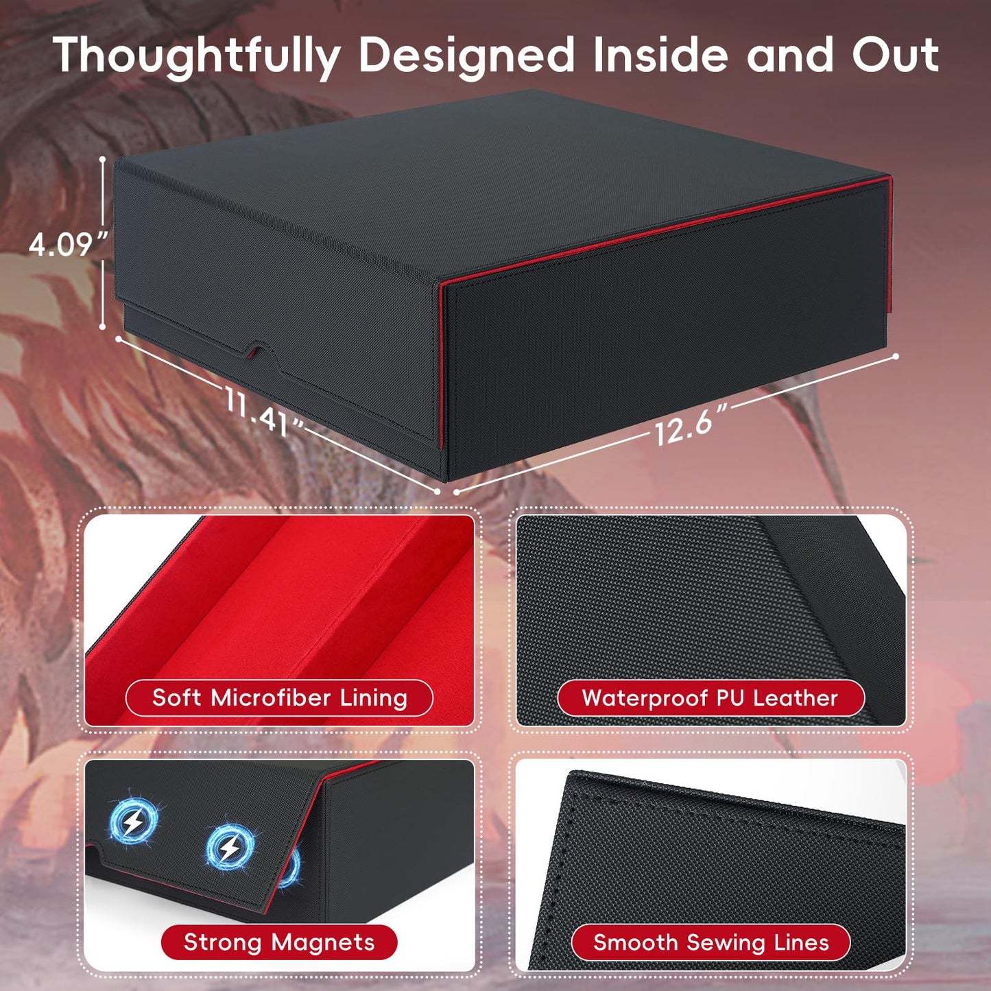 Railhorn Trading Card Storage Box - Holds 3000+ Cards  PU Leather Commander Deck Box with Magnetic Closure  24 Dividers & 4 Card Supports  4-Row Organizer for MTG  PTG  Sports Cards