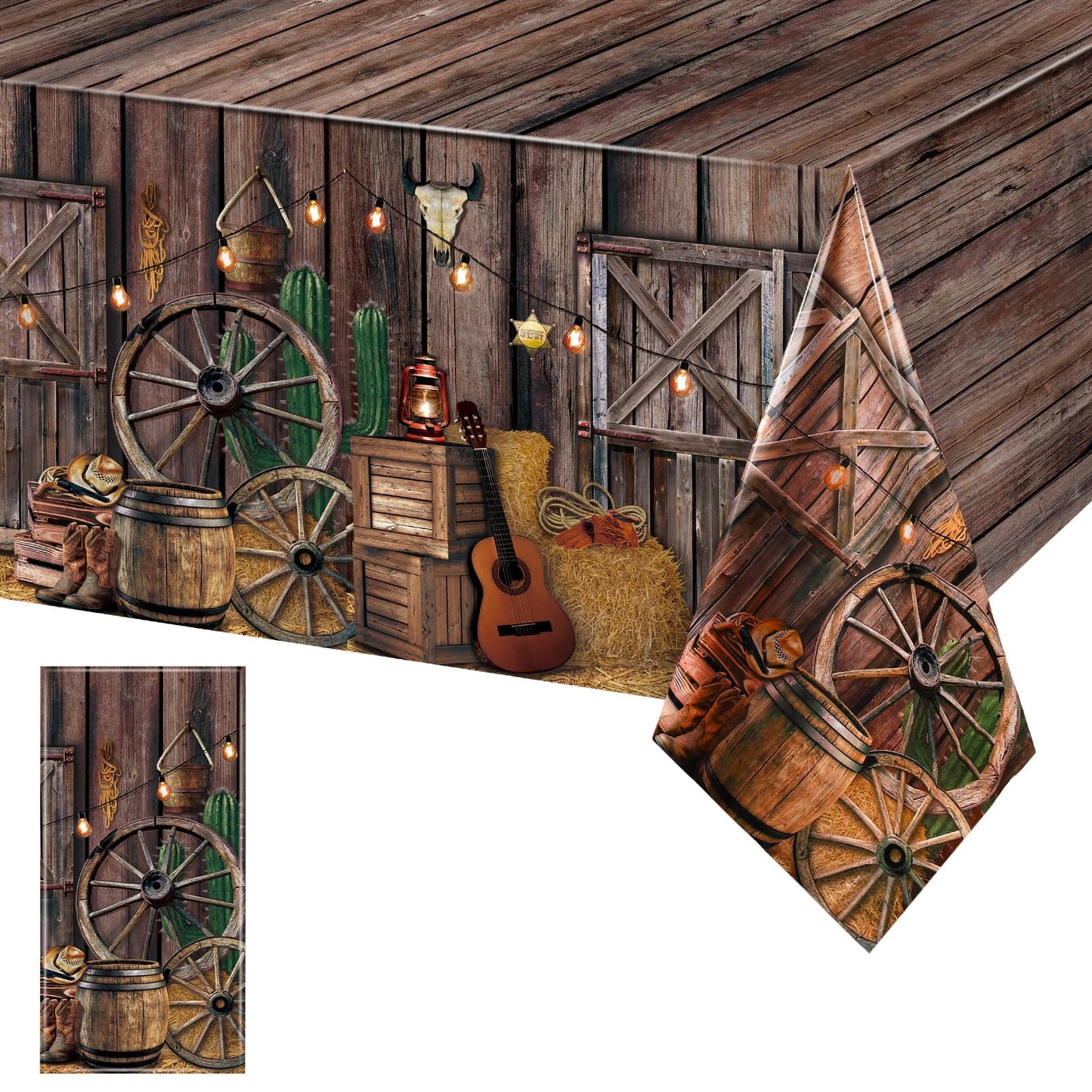 Tiamon 1 Pcs Western Party Tablecloth Western Cowboy Party Table Cover Cowboy Theme Plastic Tablecloth Wild West Wooden House Ta