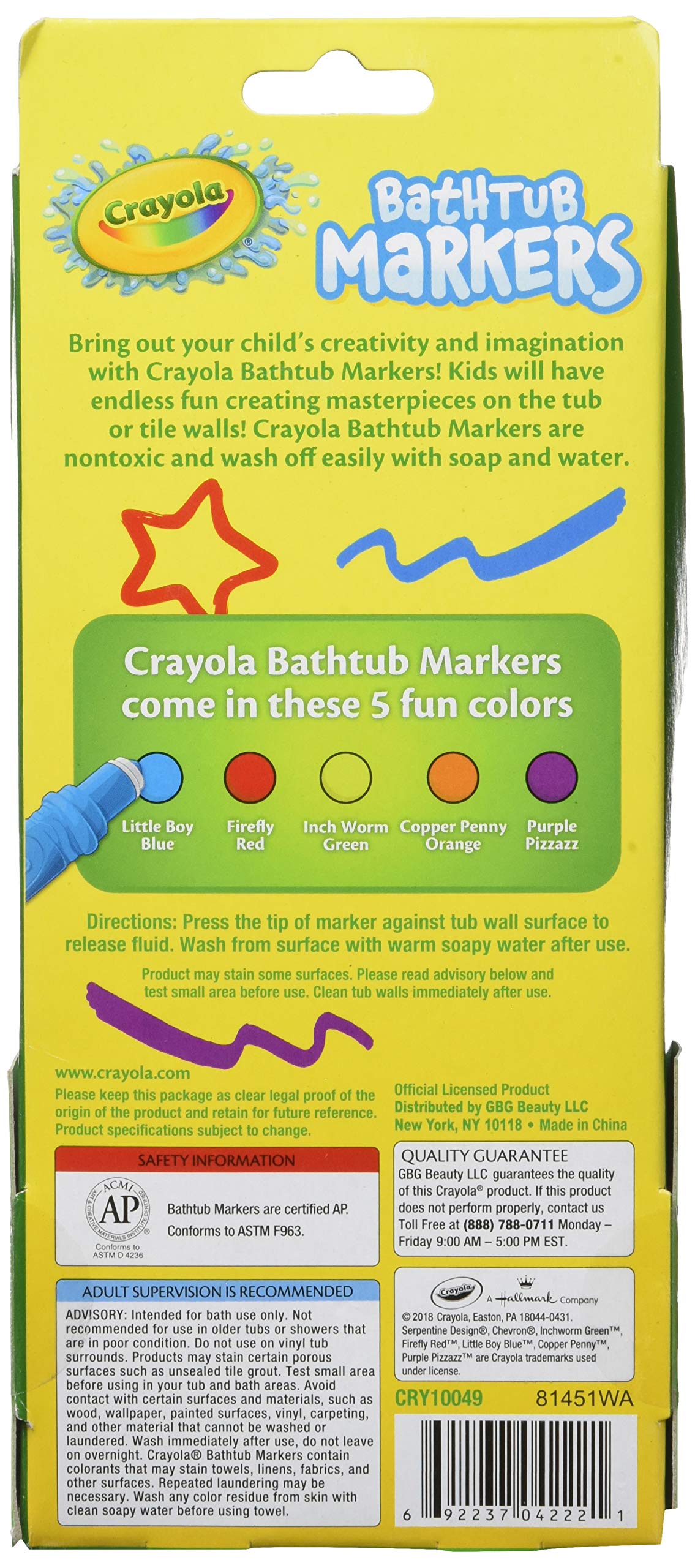 Crayola Bathtub Markers, Assorted Colors 5 Each