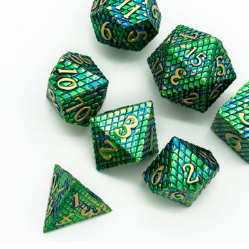 UDIXI DND Metal Dice Set, Polyhedral Dice Set for Role Playing Games, Metal D&D Dice for Dungeons and Dragons (Blue Green-Golden