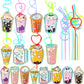 AOJOYS Valentines Day Cards for Kids 32 Pack - 32 Colorful Valentine Gift Cards + 32 Lovely Loops Reusable Drinking Straws for C