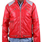 MJB2C Red 80s PU Leather Jacket - Retro Zipper Accent Stage Coat for Cosplay  Halloween & Party - mature-themed Small