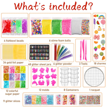ywevyezc Slime Making Kit - 163 Pack Mix Ins, Foam, Glitter, Charms & Beads for Colorful Slimes & Party Decorations