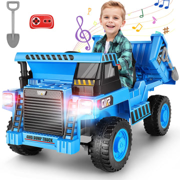 Hikole Kids Ride On Dump Truck - 4Wd Power Dump Truck Wheels With 12V 7Ah Battery, Electric Vehicles Ride On Car With Remote Con