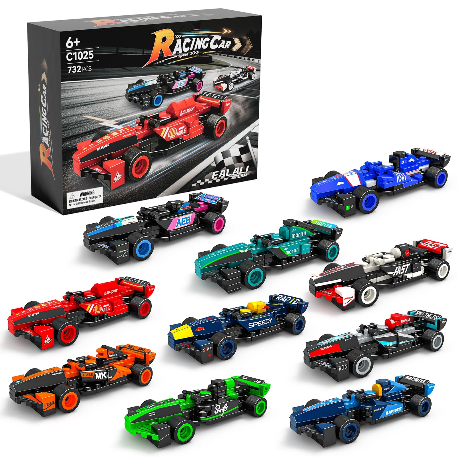 F1 Race Cars Building Blocks 10 Pack Car Toy Building Set for Kids 732 PCS Building Set For Boys & Girls Ages 6+ a Surprise Gift for Racing Fans - Gift Idea for Birthday/Christmas/Childrens Day