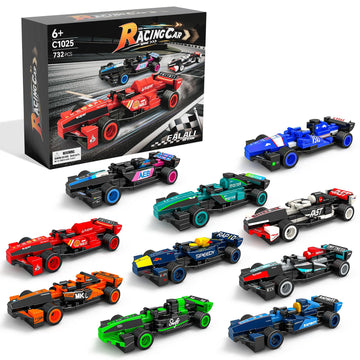 F1 Race Cars Building Blocks 10 Pack Car Toy Building Set for Kids 732 PCS Building Set For Boys & Girls Ages 6+ a Surprise Gift for Racing Fans - Gift Idea for Birthday/Christmas/Childrens Day