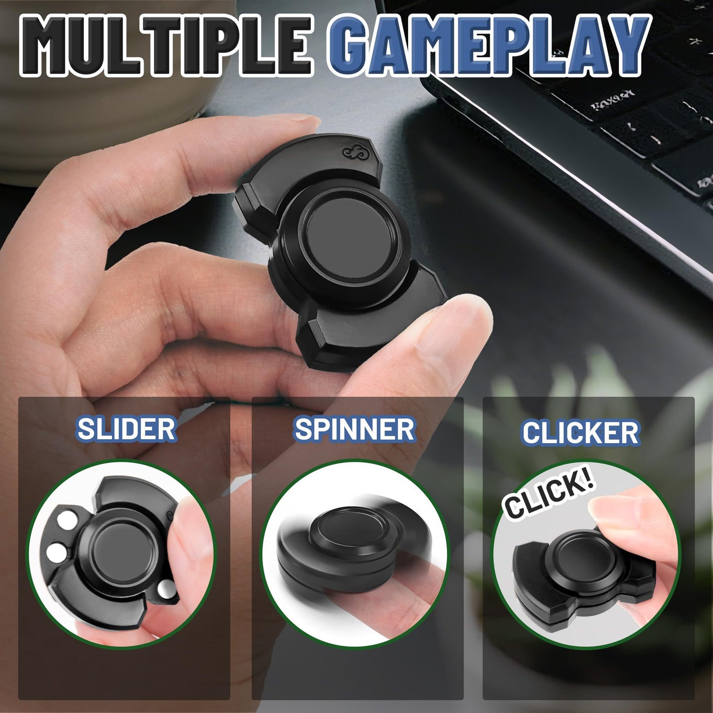 Fidget Spinner Toy for mature-themed  3 in 1: Slider Clicker Spinner  Metal Magnetic Figette for Autism ADHD Autistic Quiet Desk Office Stress Anxiety Relief Items Classroom Cool Gadget Gift for Teen Boys Kid
