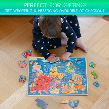 Montessori Mama Wooden Usa Map Puzzle And World Continents And Oceans Map Puzzle (World Map Puzzle)