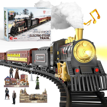 Unih Electric Train Set,Train Toys With Smoke,Lights & Sounds,Toy Train With Steam Locomotive Engine,Luminous Passenger Car & Tracks, Xmas Train Toys For Boys Kids 3 4 5 6 7 8+ Year Old Gifts