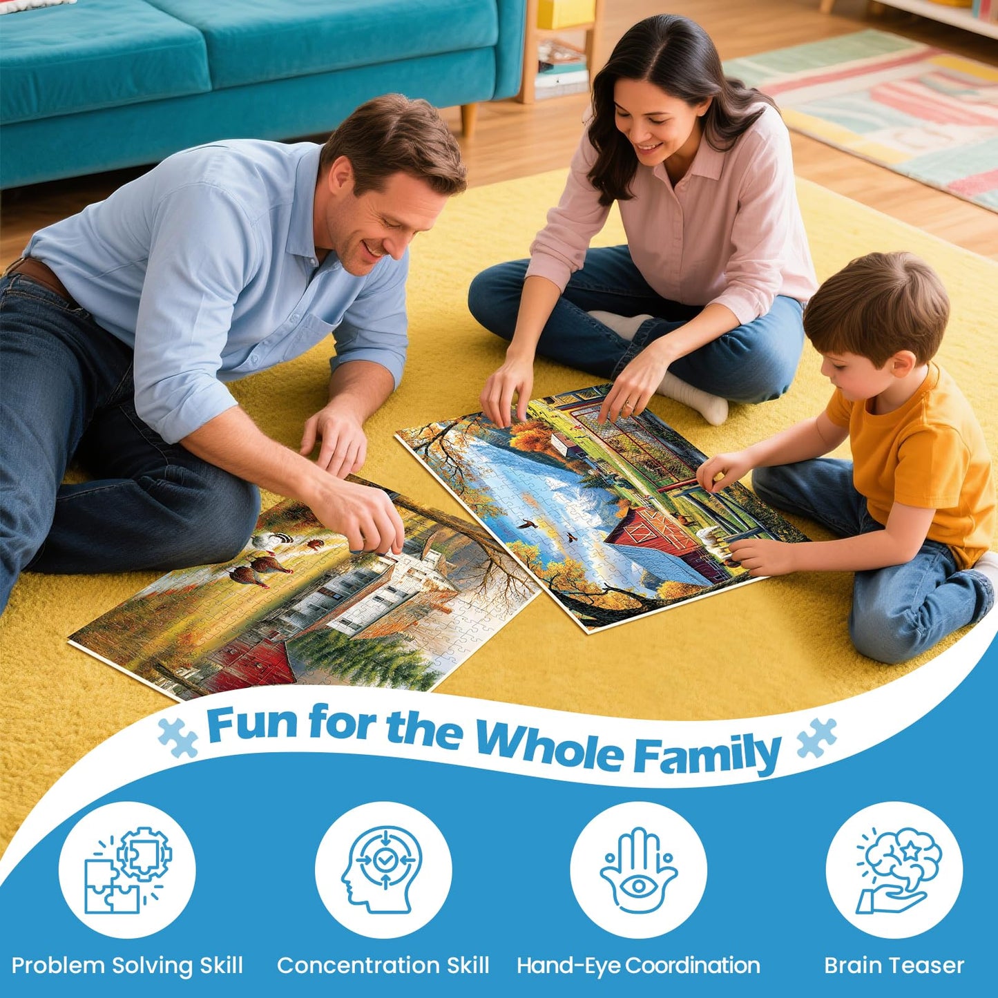 2 Pack 300 Pieces Puzzle for mature-themeds Autumn Puzzle Farm Jigsaw Puzzles 300 Pieces for mature-themeds Kids Seniors Countryside Jigsaw Puzzle enhanced Cardboard Puzzles for Tabletop Family Activity Gift