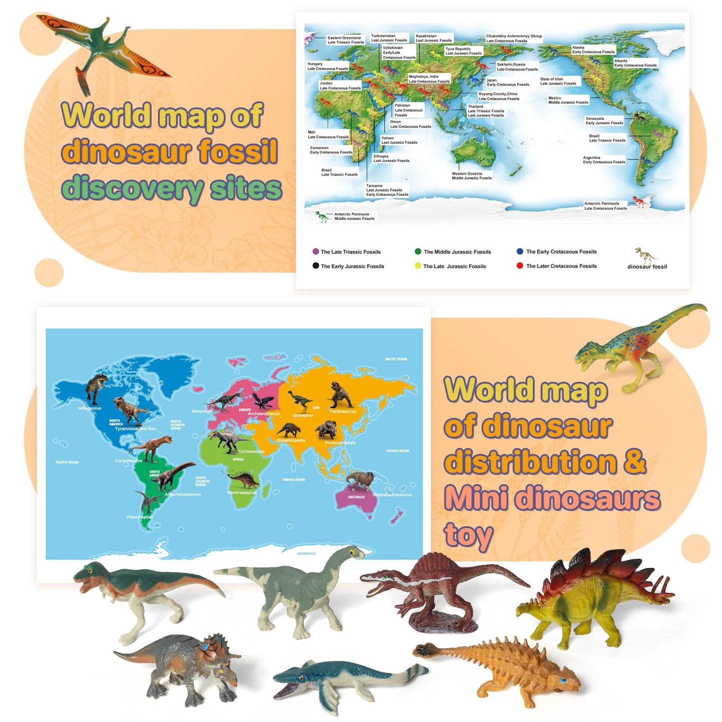 50 Realistic Dinosaur Toys For 3-7 Year-Old Kids, With Dinosaur Book & Dinosaur Learning Cards - Educational Small Dinosaur Figures For Dinosaur Party Favors, Dinosaur Gifts, Boys And Girls