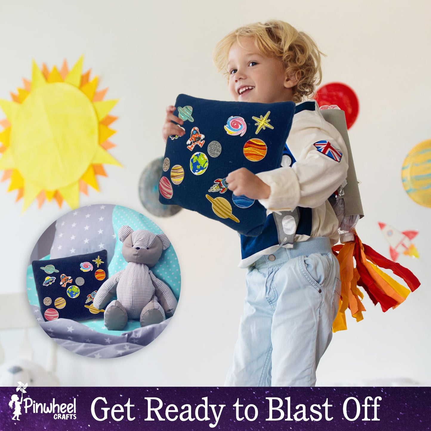 Easy Sew Space Pillow Kit with Planet Patches, Kids Telescope, Learn Astronomy Solar System, Make Your Own Plush Craft, Sewing K