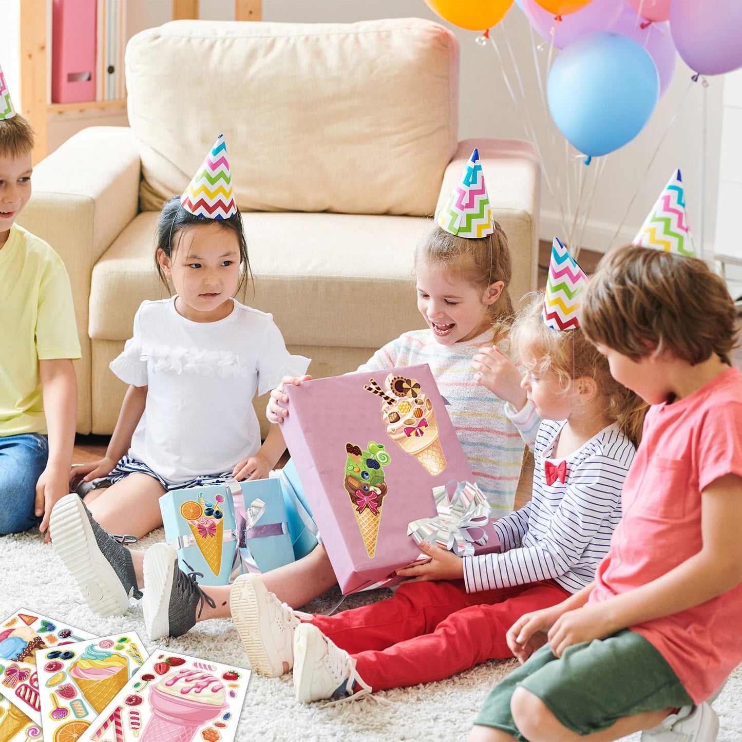 24 Sheets 8.3''  5.9'' Make Your Own Ice Cream Stickers For Toddlers Kids Party Favors, Make A Face Stickers For Kids Activities