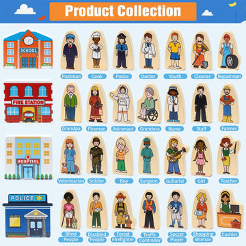 Atoylink 36Pcs Wooden Community Helpers Pretend Play Toys For Kids 3 4 5 6 Year Old, Little People Figures Wooden Blocks Occupations Dress Up Toddlers Preschool Learning Toys Boys Girls Birthday Gifts