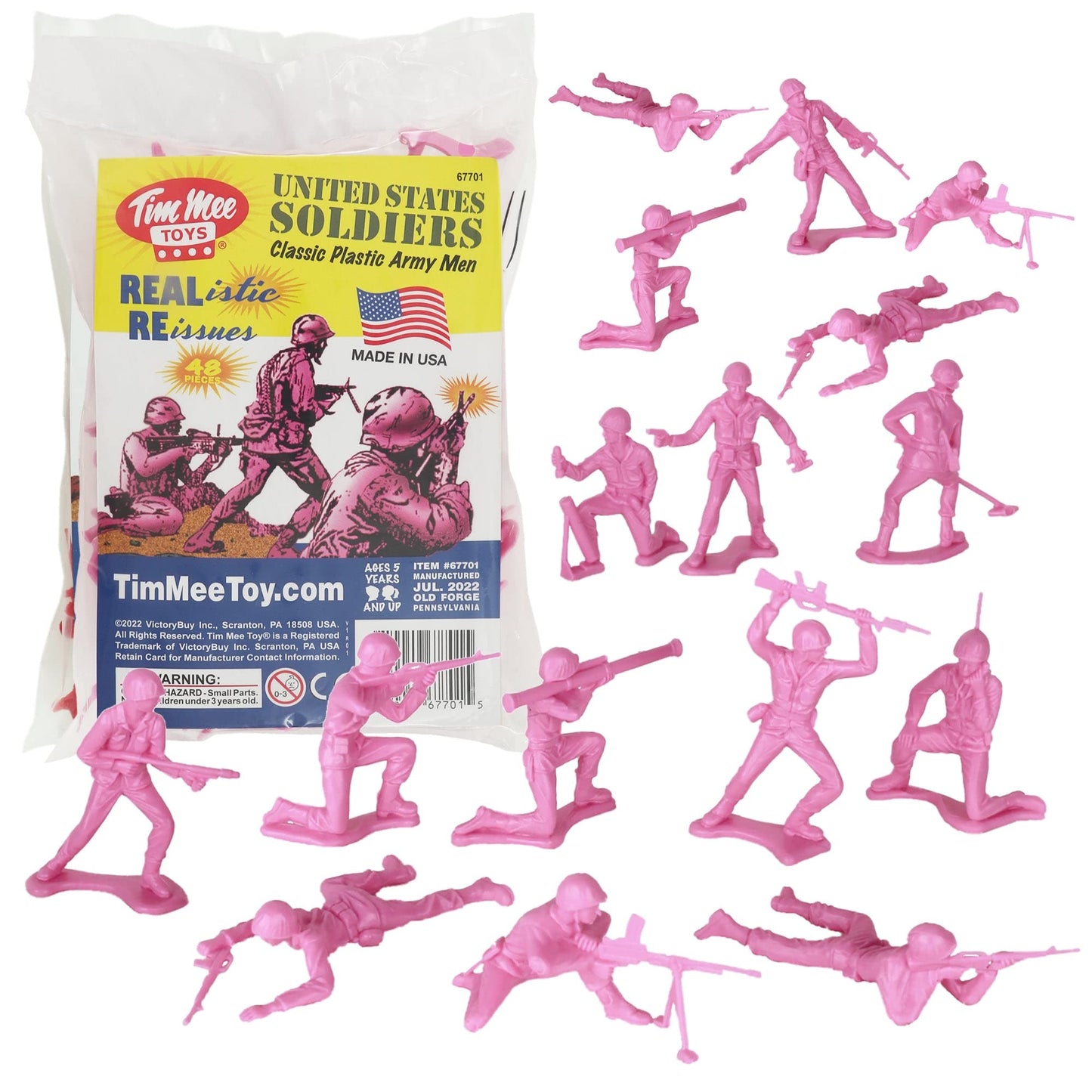 Tim Mee Toy Pink Plastic Army Men - 48pc Toy Soldier Figures, Made in USA, Model TM-67701