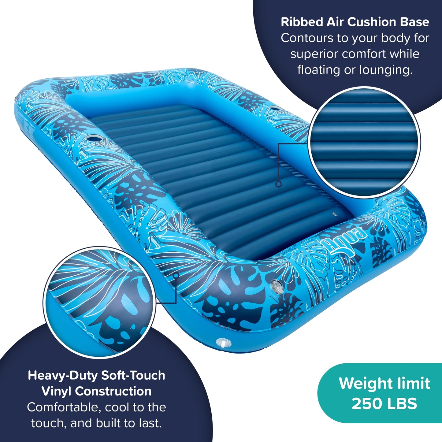 Aqua Inflatable Tanning Pool Lounger - Extra Large (80 X 56 In) - Premium Pool Float With Cupholders And Removeable Pillow For R