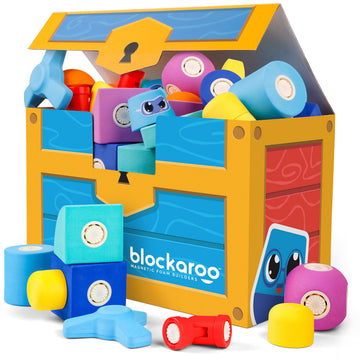 Blockaroo Magnetic Foam Bath Building Blocks - 50-Piece Trunk Set, Preschool Toys, Bathtub Toys, Sensory Toys, Engineering Toys For Kids 3-5