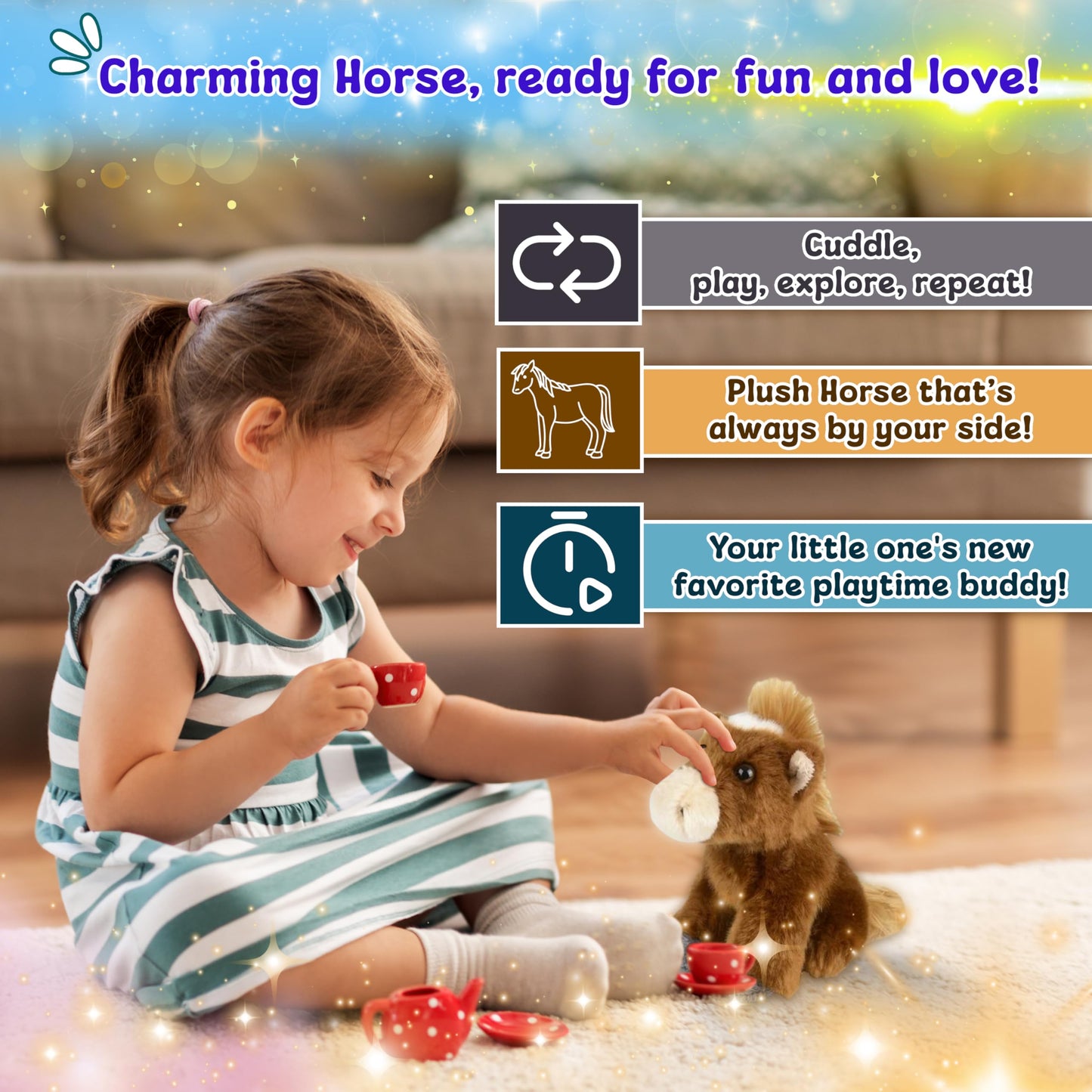 Forest & Twelfth 6'' Stuffed Horse, Soft Plush Toy, Cute Stuffed Animal For Boys And Girls, Realistic Looking Small Stuffed Anim