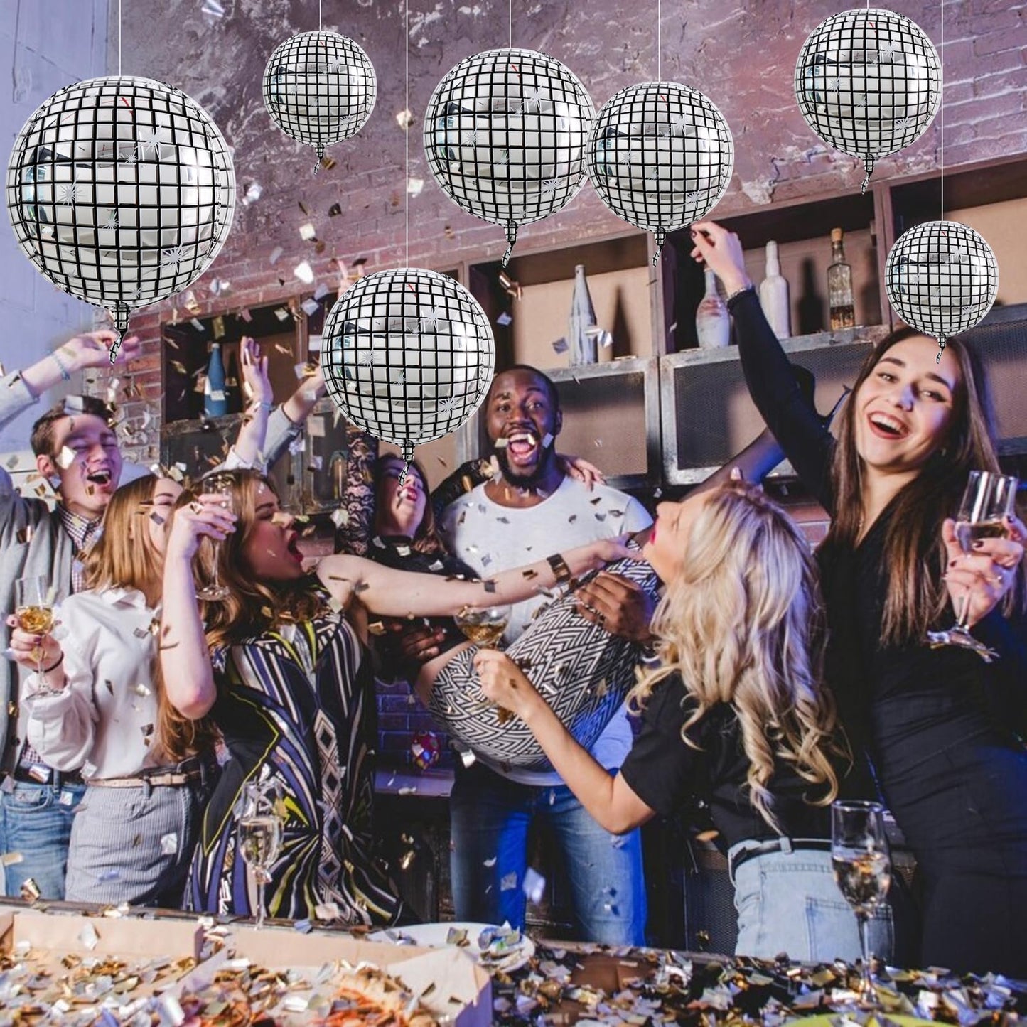 TONIFUL 16Pcs Large Disco 4D Giant Round Foil Balloon 4D Mirror Metallic Mylar Sephere Balloons for Christmas New Year Birthday