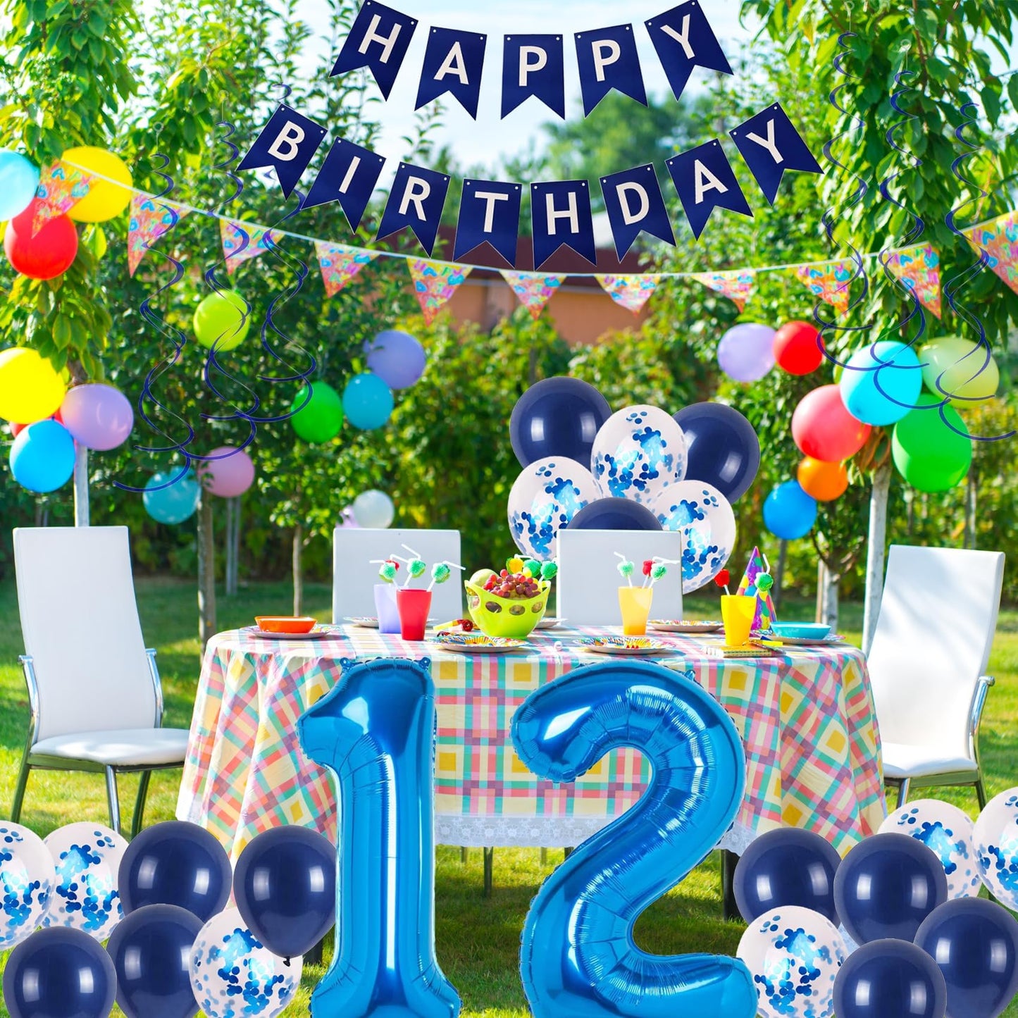 Naninuneno 12Th Blue Birthday Party Decorations For Boy Girl Men Women, Happy 12 Birthday Balloons Supplies With Happy Birthday