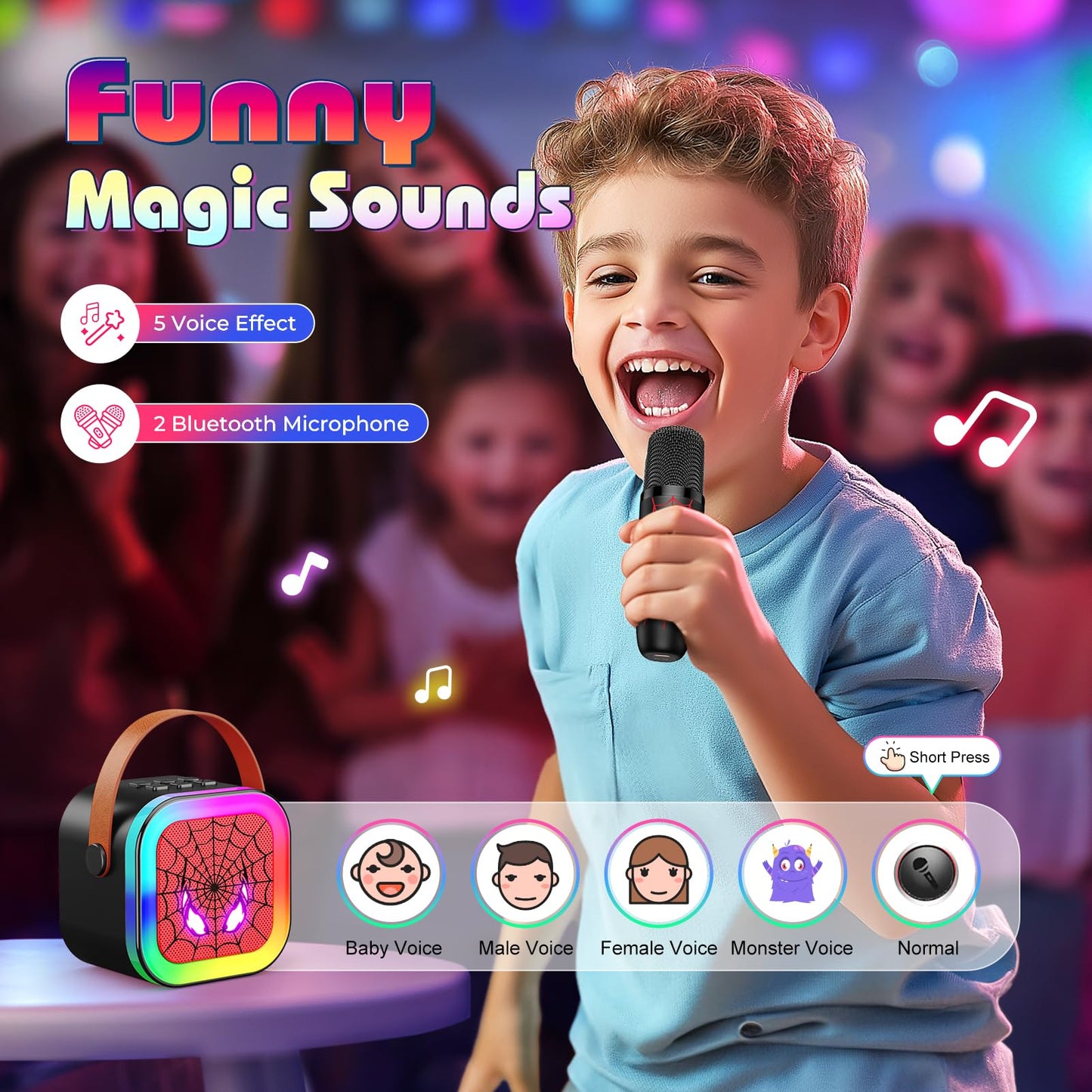 LED Mini Karaoke Machine for Kids: Easter Birthday Gifts for Boys 3 4 5 6 7 8 9 10 Year Old Kid Microphone Toys for Boy Ages 4-8 Portable Bluetooth Speaker with 2 Wireless Mics for Kids Girls mature-themed