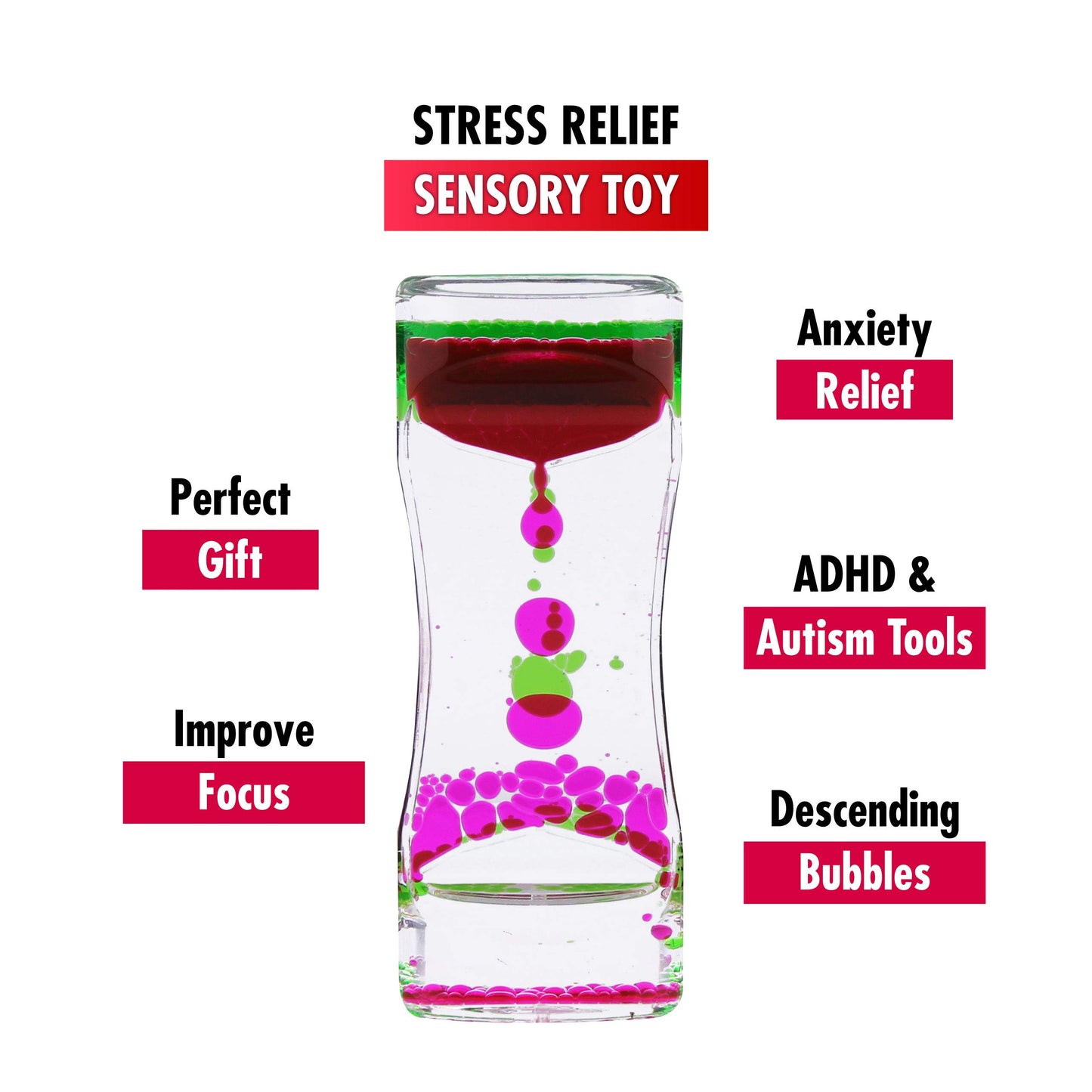 Liquid Motion Bubbler Sensory Toys - 2 Pc Set Bundle Stretchy String Fidget Toys Timer For Stress Relief And Anxiety Relief, Water Oil Toy For Hyperactivity Relaxation Figit Fuchsia