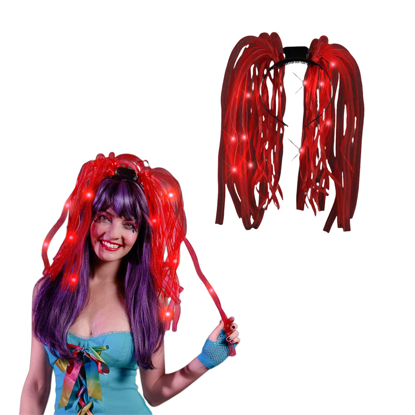 Blinkee Red Led Noodle Headband Flashing Dreads - 12 Rich Red Leds - Virtually Indestructable