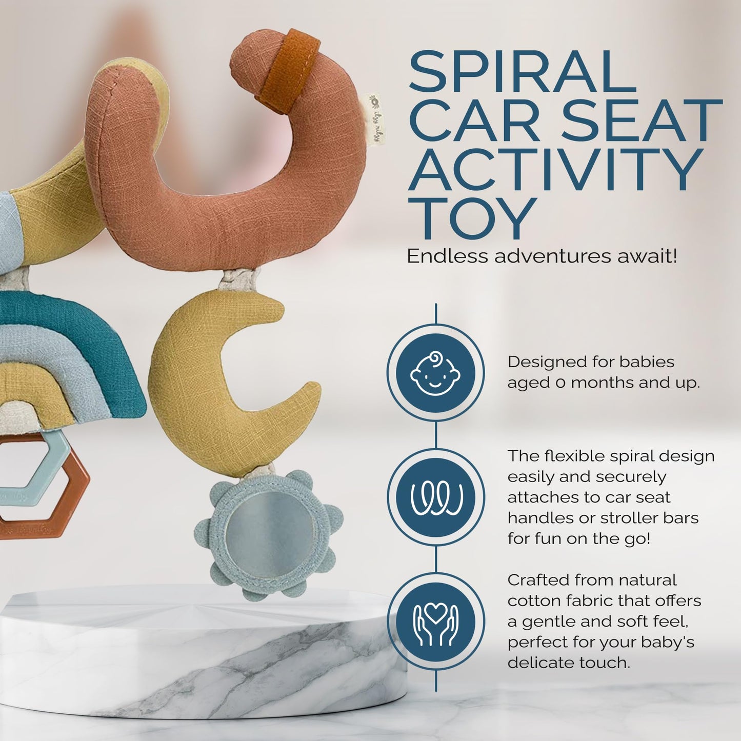 Itzy Ritzy Spiral Car Seat & Stroller Activity Toy - Stroller & Car Seat Toys For Ages 0 Months And Up - Hanging Toys Include Clinking Rings, Mirror And Textured Ribbons (Rainbow)