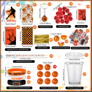 Colarr 195 Pcs Basketball Birthday Gifts Party Favors Gift Cups Pencils Mini Book Keychains Wristbands Stickers Thank You Cards
