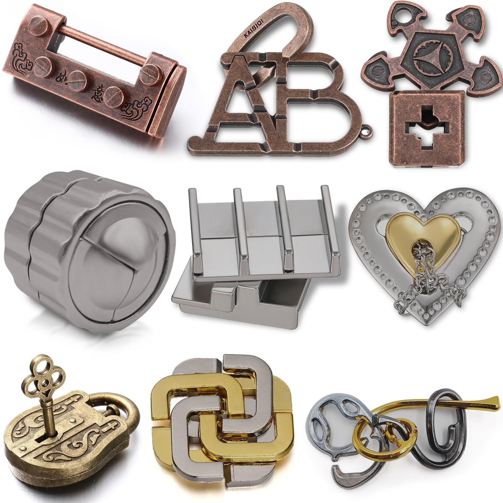 Wettarn 9 Pcs Metal Brain Teaser Puzzles Teaser 3D Steel Puzzle For Adults Unlock Interlocking Puzzle Adult Iq Education Smart Puzzle Toys Gift For Christmas(Novelty Style)