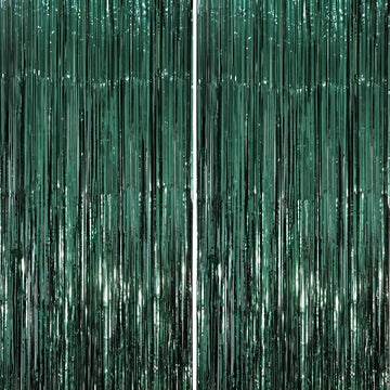 Voircoloria 2 Pack Retro Green Foil Fringe Backdrop Curtains, Tinsel Streamers Party Decorations, Fringe Backdrop, Door Shimmer 