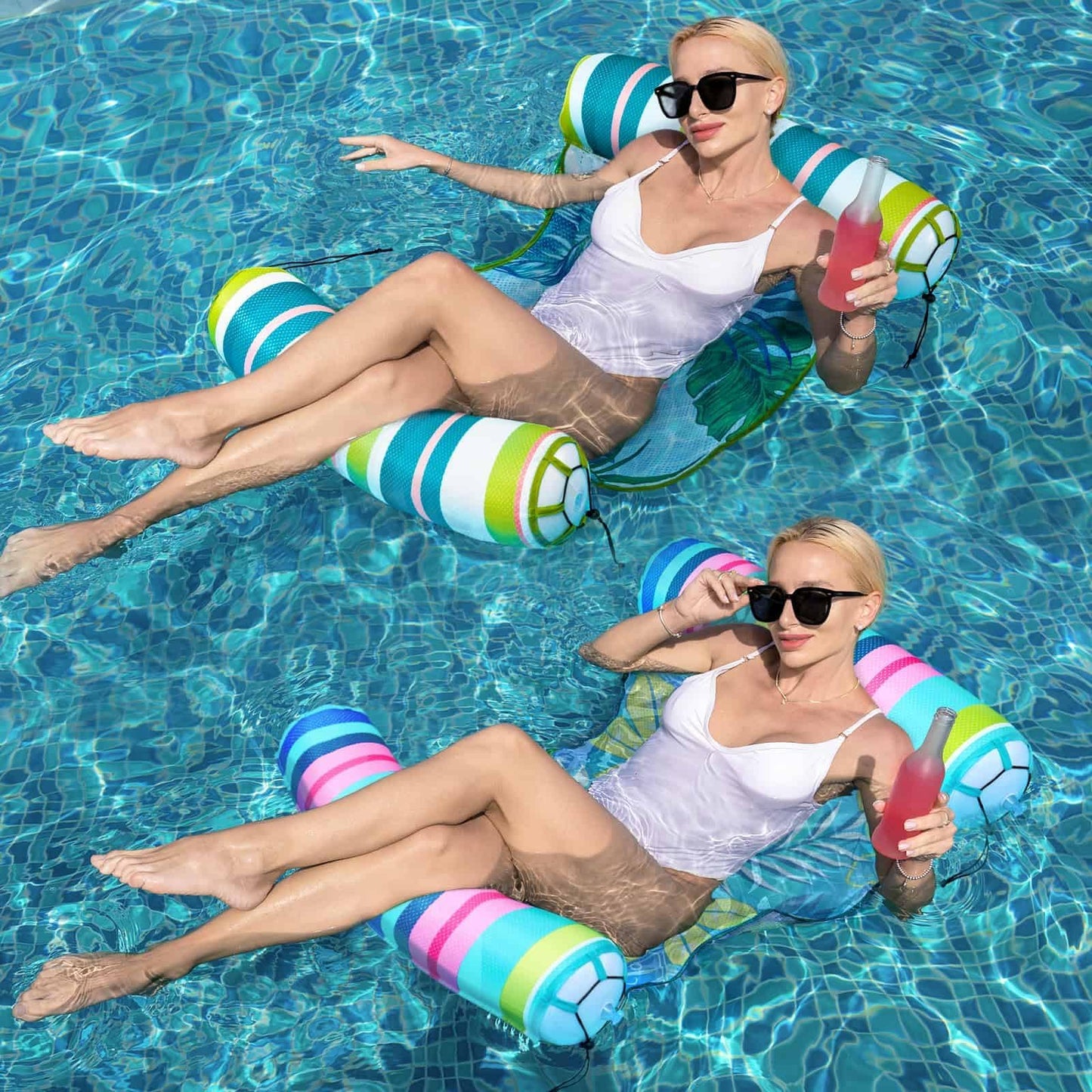 Wernnsai 2 Pack Inflatable Pool Floats - Water Hammock For Adults Fabric Mesh Pool Floaties Multi-Purpose 4-In-1 Saddle Lounge C