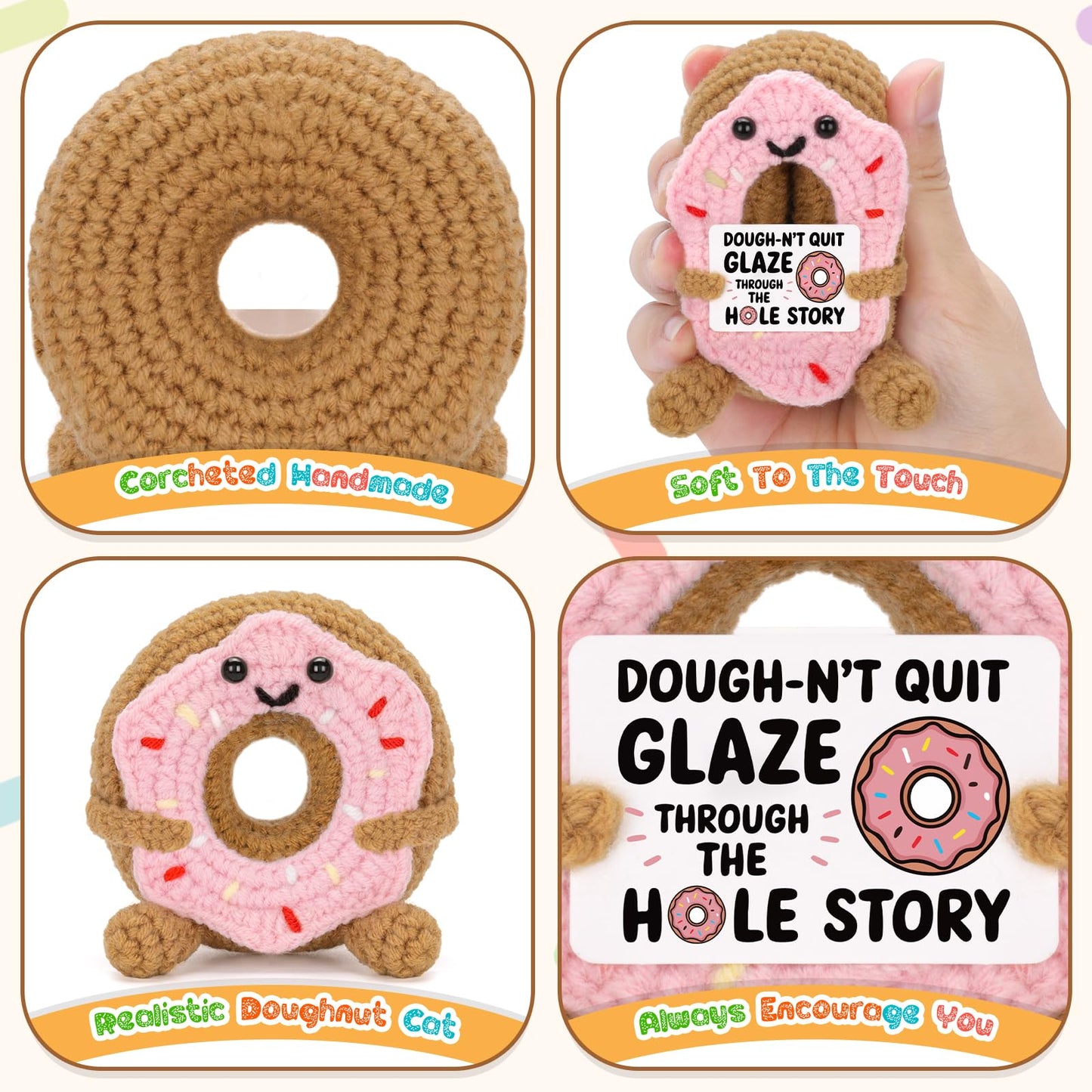 A Aifamy Funny Positive Doughnut, Emotional Cute Crochet Potato Partner Toy With Positive Card Cheer Up Funny Gifts For Best Fri
