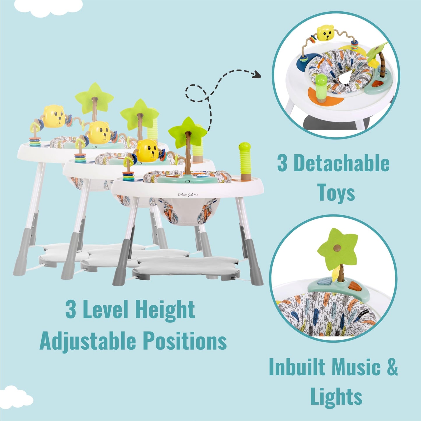 Dream On Me Curio Sit N Seek Baby Activity Center In Mint, 2 In 1 Activity Center And Play Table With 3 Detachable Toys And Musi