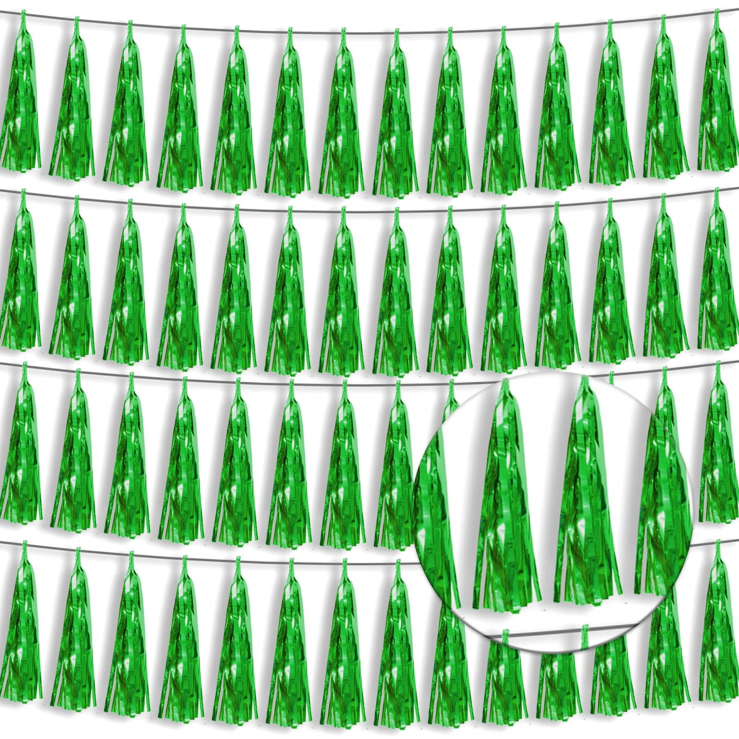 4P Green Foil Fringe Tassel Banner Garland Metallic Tinsel Streamers Wall Hanging Curtain Backdrop Banner for Parade Floats, 202