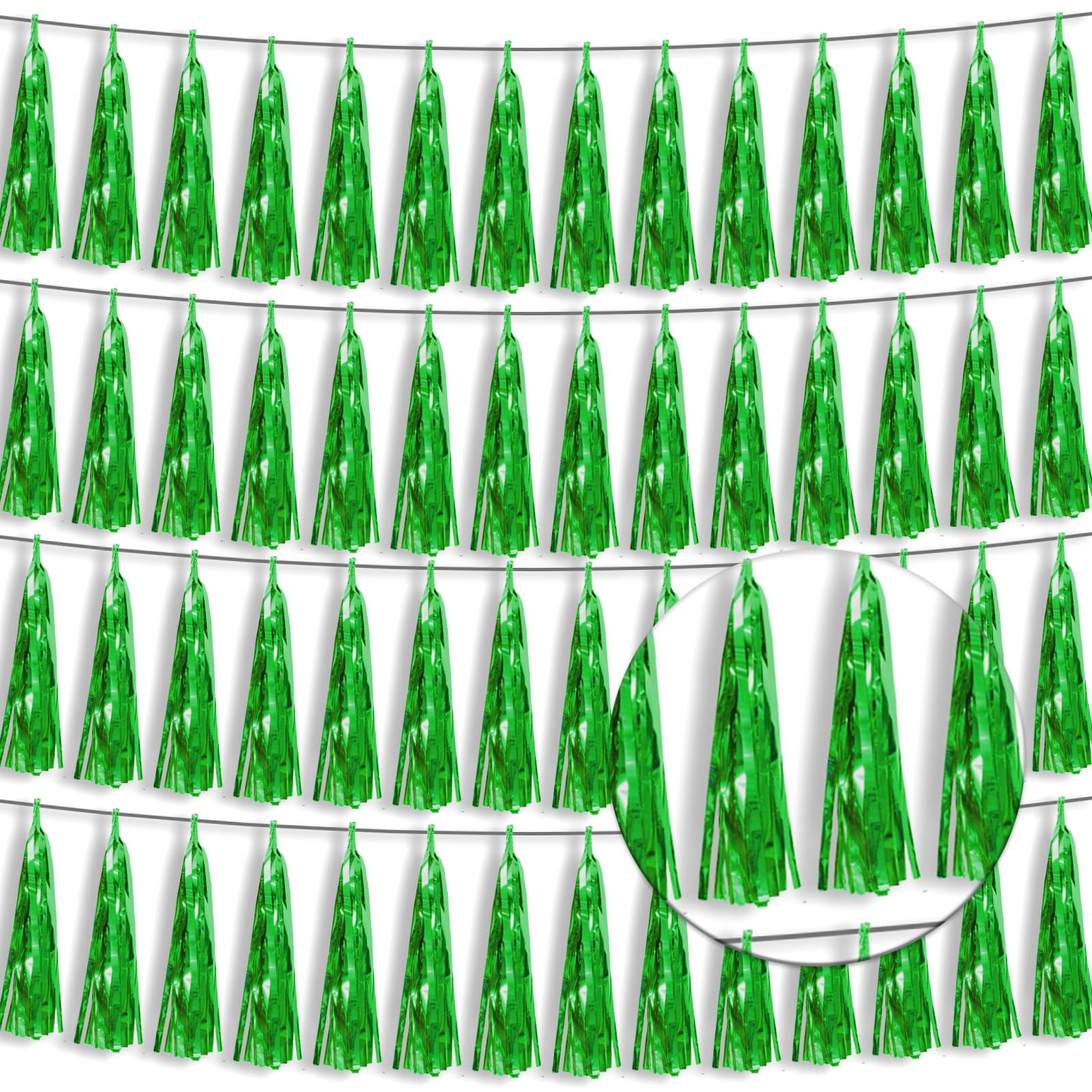 4P Green Foil Fringe Tassel Banner Garland Metallic Tinsel Streamers Wall Hanging Curtain Backdrop Banner for Parade Floats, 202