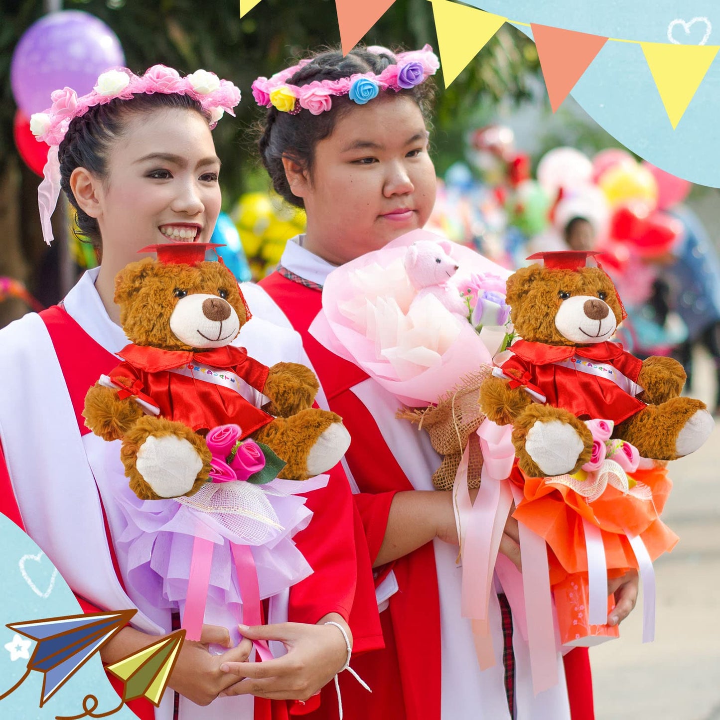 Sotiff 2 Pcs Graduation Bear Plush Stuffed Toy Bear Graduation Gifts Doll Stuffed with Grad Cap for Preschool Kindergarten Colle